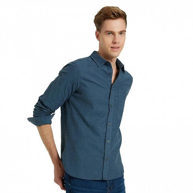 Xiaomi 10:07 Classic Solid Color Flannel Cotton Casual Shirt (Dark Blue) 